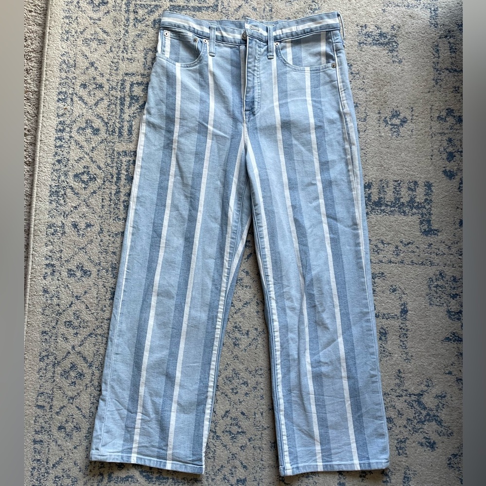 Madewell Blue & White Striped Wide-Leg Jeans